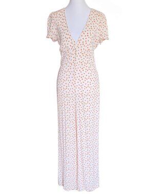 Free People Mia Jumpsuit Women 8 Ivory Peach Orange Wide Leg Short Sleeve Boho